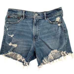 Abercrombie & Fitch Mom Shorts Women 29/8 Blue Distressed High Rise 4" Inseam